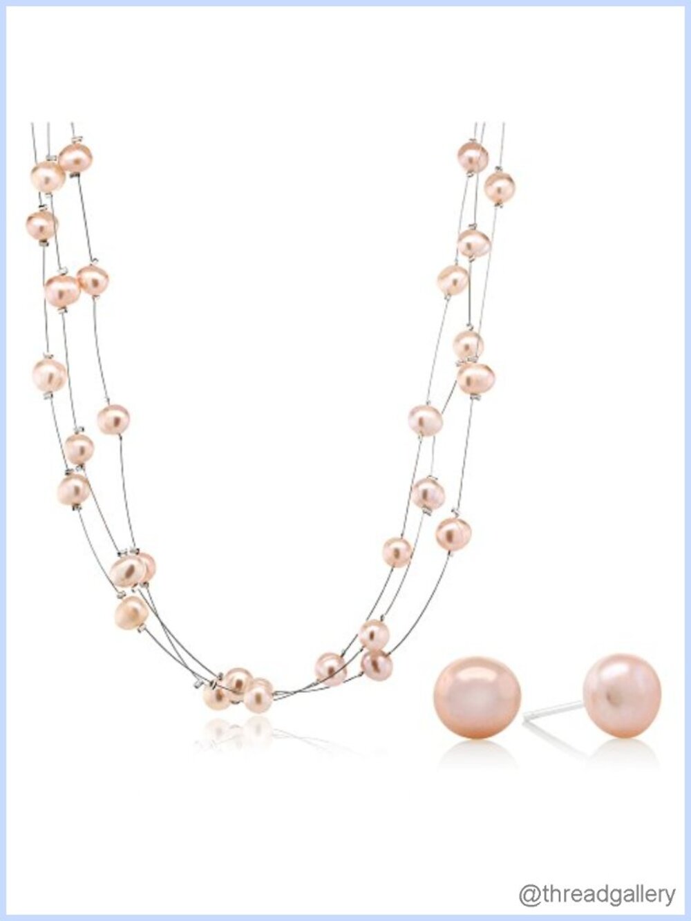 Cultured Freshwater Pearl Necklace Earrings Set 3-Row 18"